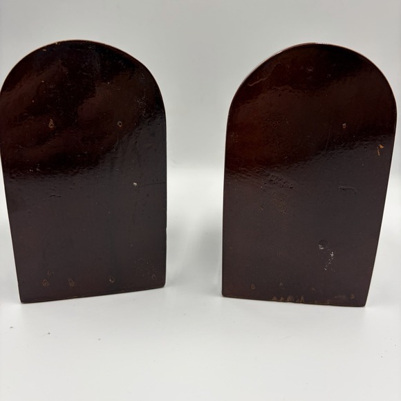 Set of 2 Wooden Old World Spinning Globe Bookends Office Decor 5.75 Dark Wood